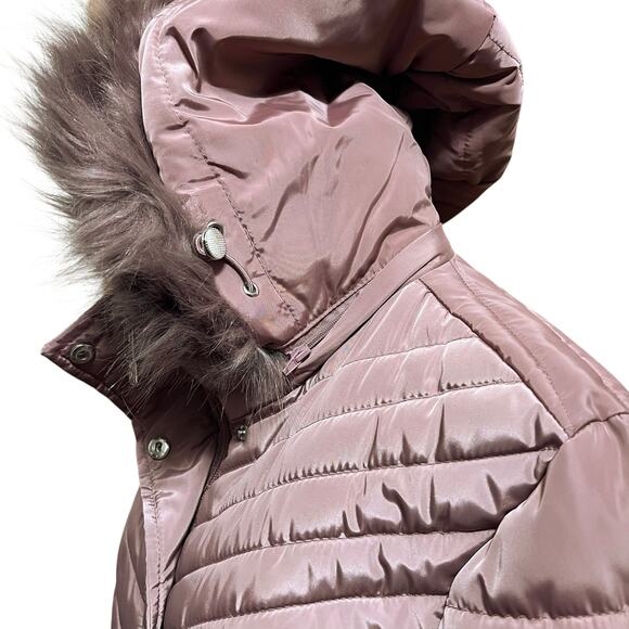 Kenneth Cole Womens Dusty Rose Chevron Quilted Down Long Puffer Jacket Sz L - Picture 5 of 13
